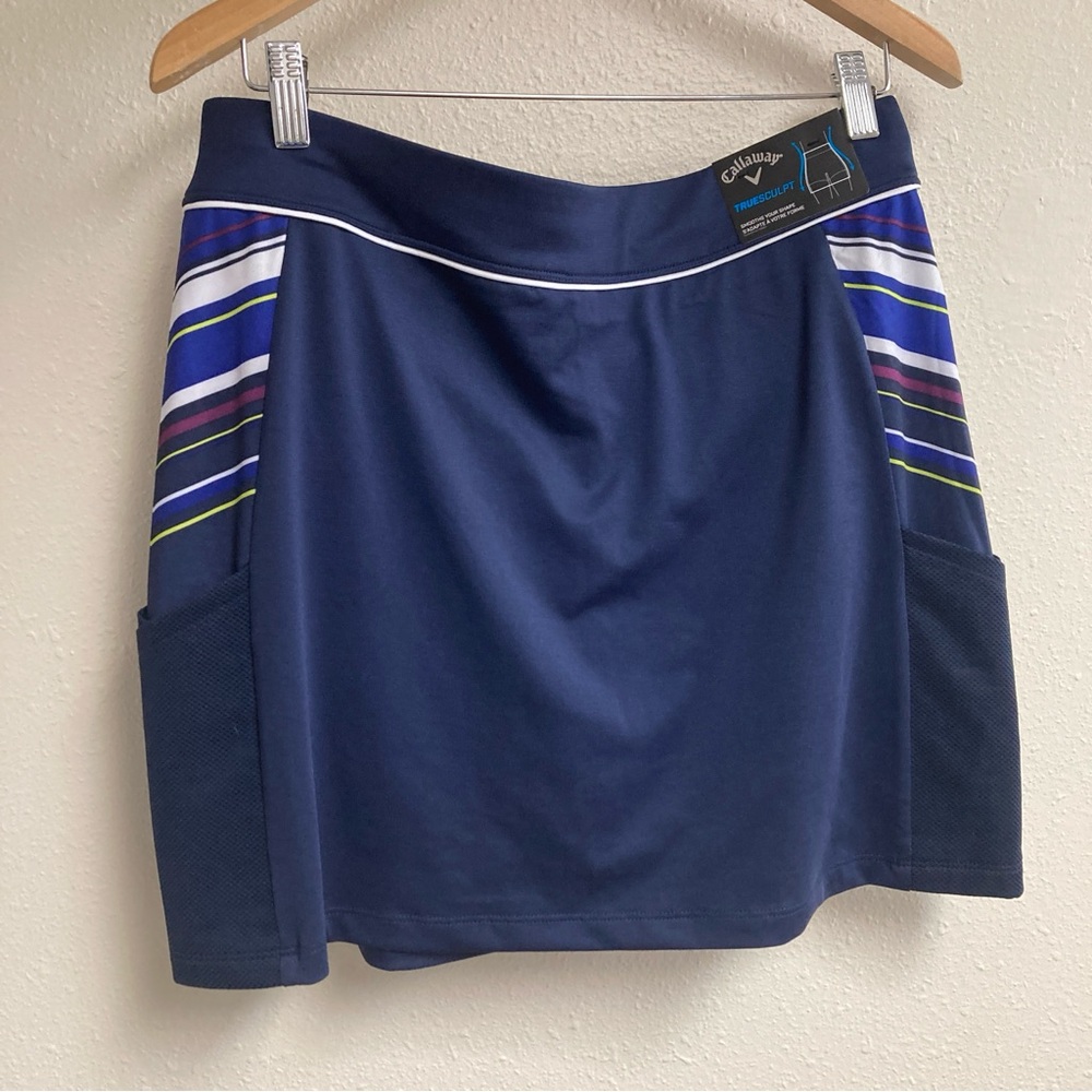 Callaway Women’s Skort Navy Blue Colorful Stripes Side Pockets Size M - Picture 2 of 15